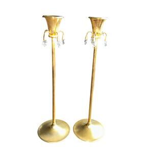 2 Valerio Albarello 10” Candlestick Holders Brass Swarovski Crystals